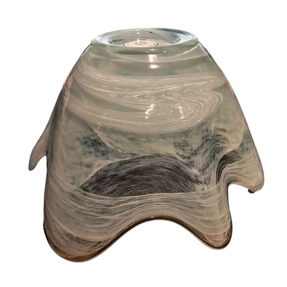 Hand Blown Recycled Glass Bowl Swirled Design Made in Spain Light Blue White - Picture 7 of 8